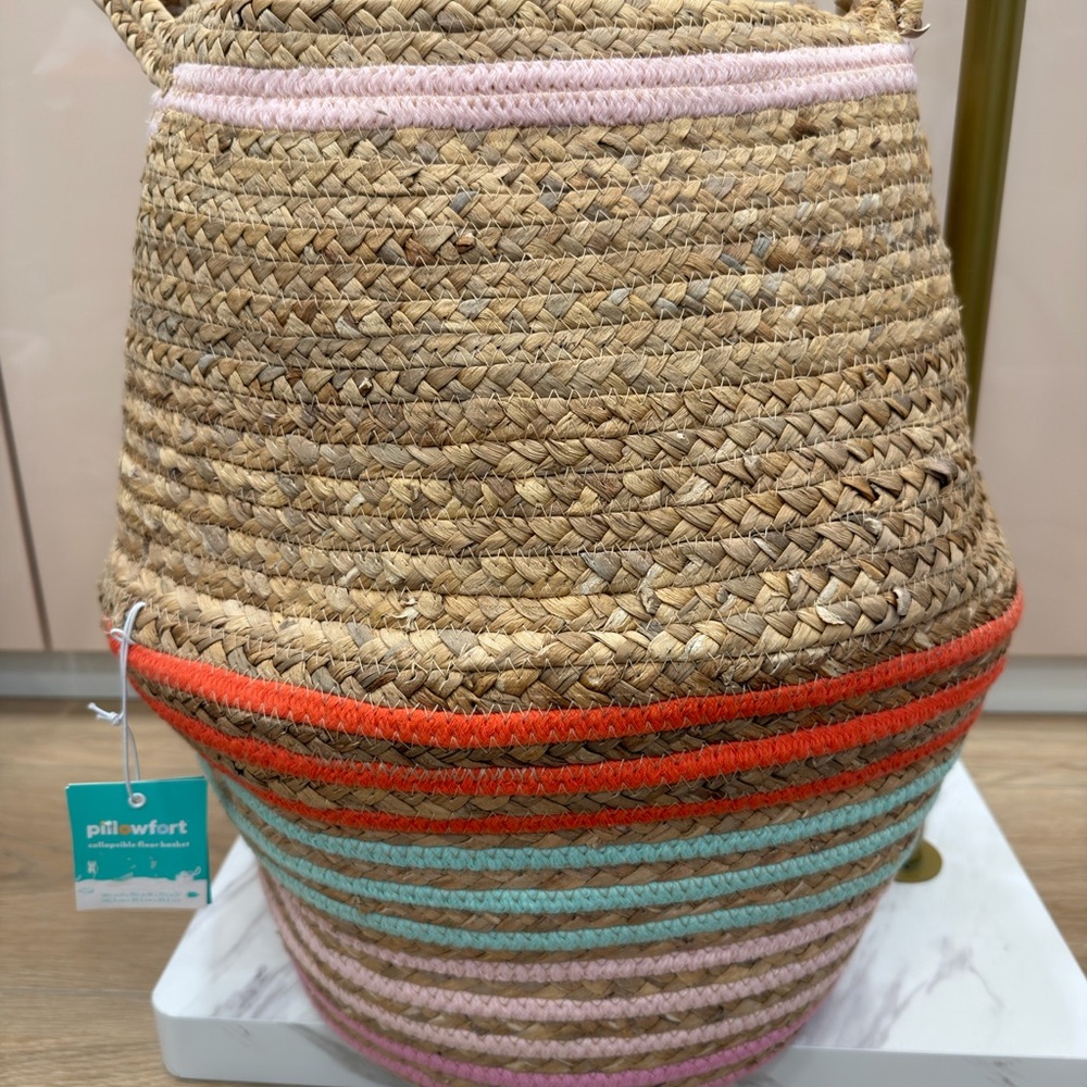 Pillowfort Woven Basket with Pink and Orange Accents
